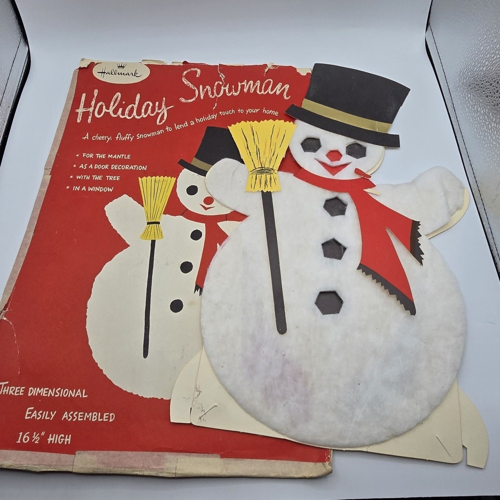 Hallmark Christmas Die Cut Christmas Cheery Fluffy Snowman Window Decor Vtg